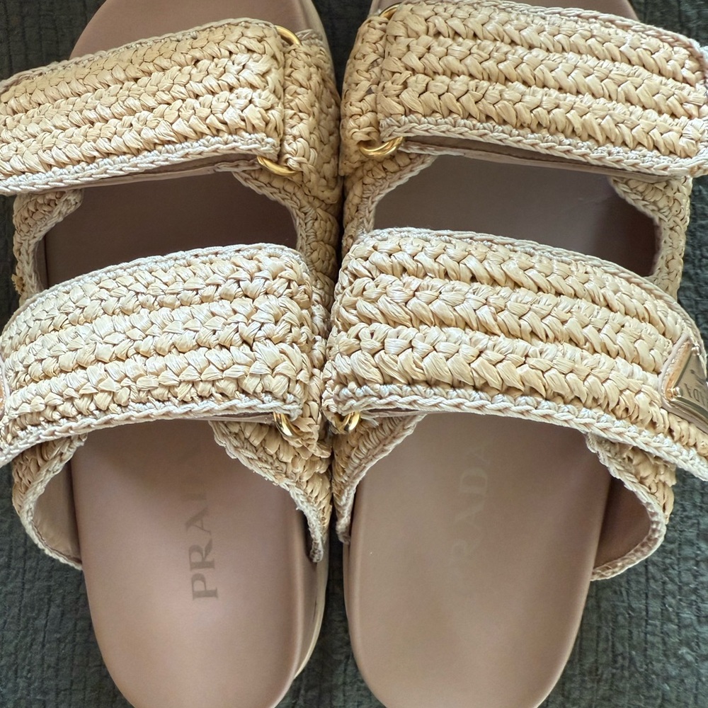 Prada Cream Woven Sandals with Braided Design